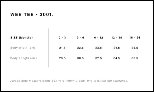 AS Colour 3001 Size Chart