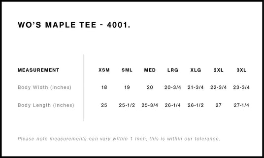 AS Colour 4001 Size Chart