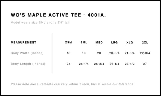 AS Colour 4001A Size Chart