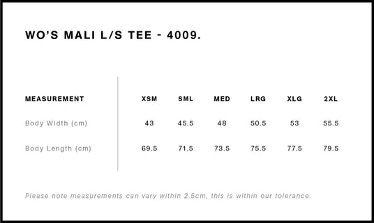 AS Colour 4009 Size Chart