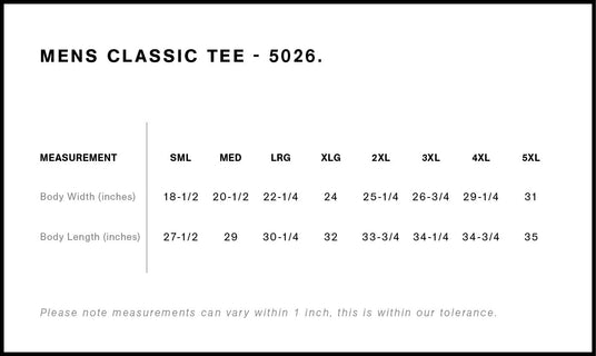 AS Colour 5026 Size Chart