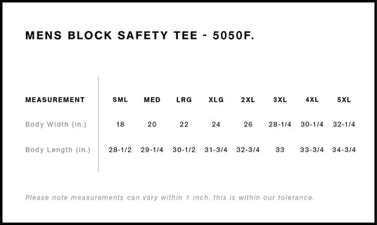 AS Colour 5050F Size Chart