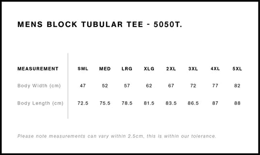 AS Colour 5050T Size Chart