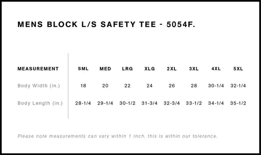 AS Colour 5054F Size Chart