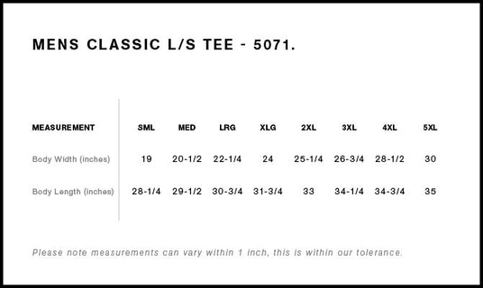 AS Colour 5071 Size Chart
